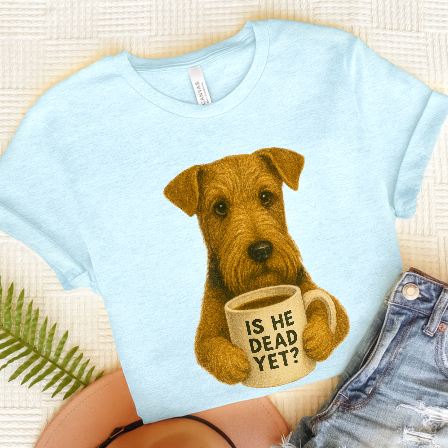 Airedale Terrier Dead Yet TShirt Heather Ice Blue