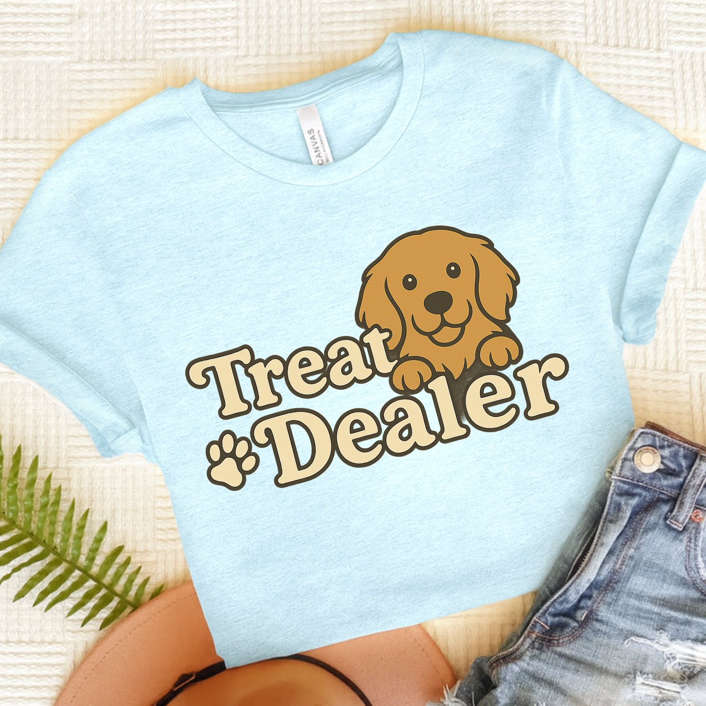 Treat Dealer Golden Retriever Tshirt Heather Ice Blue