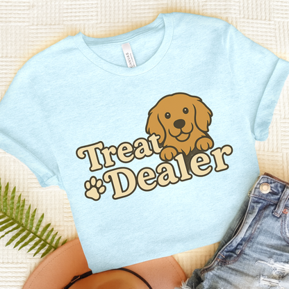 Treat Dealer Golden Retriever Tshirt Heather Ice Blue