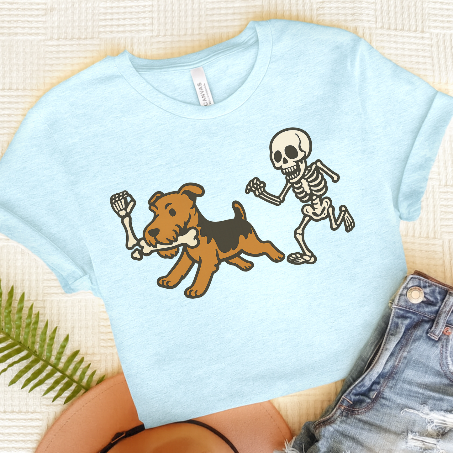 Airedale Terrier Grave Robber TShirt Heather Ice Blue