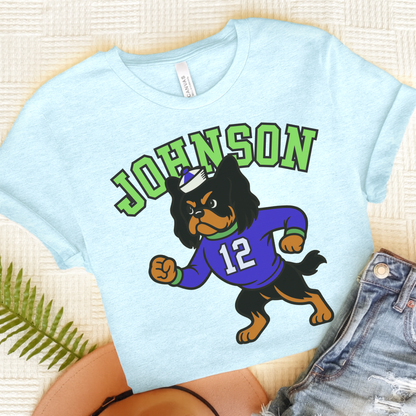 Black Tan Cavalier College Mascot TShirt Heather Ice Blue