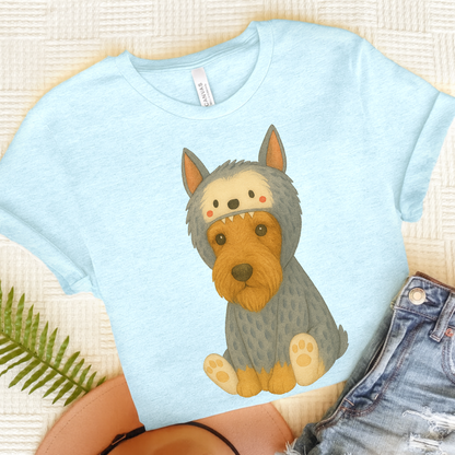 Airedale Terrier Little Monster Tshirt Heather Ice Blue