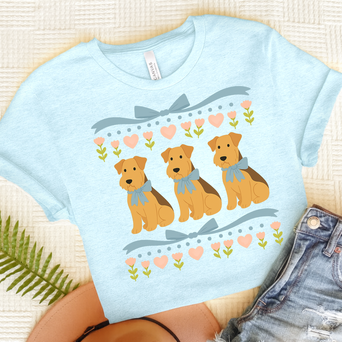 Airedale Terrier Grandma TShirt Heather Ice Blue
