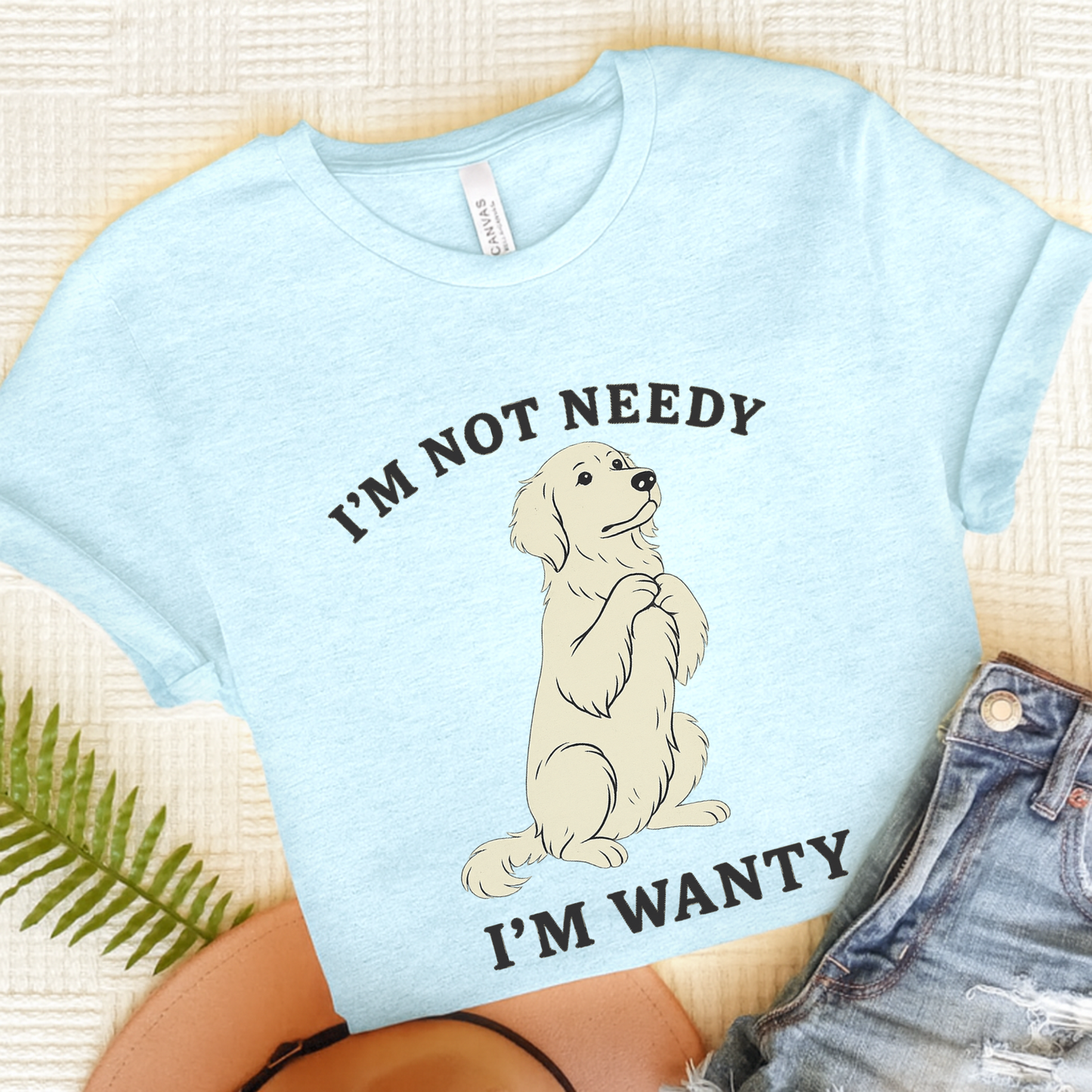 Wanty Golden Retriever Tshirt Heather Ice Blue