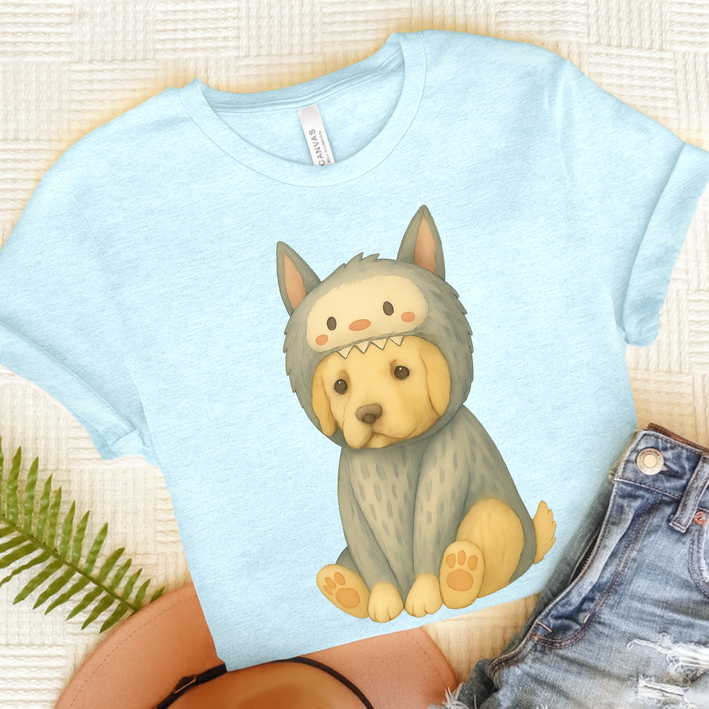 Little Monster Golden Retriever Tshirt Heather Ice Blue