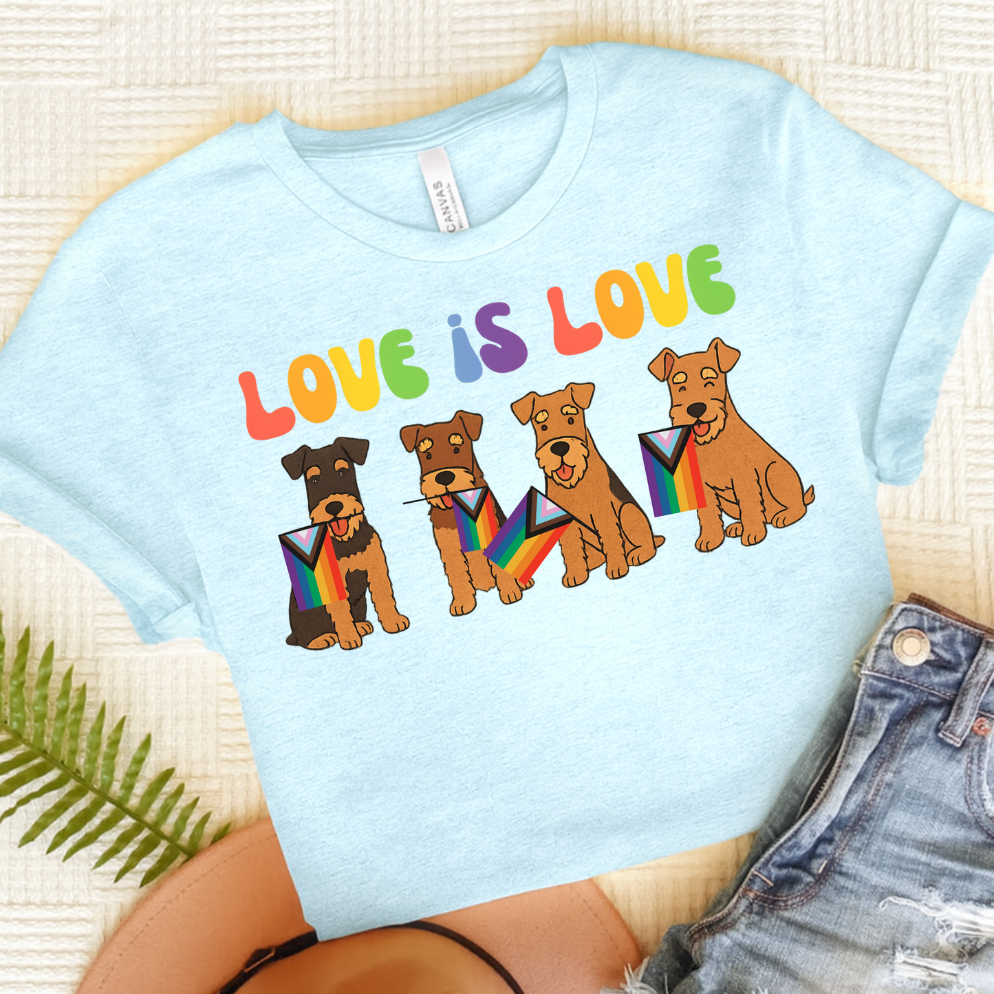 Airedale Terrier Pride TShirt Heather Ice Blue