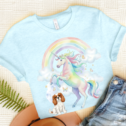 Blenheim Cavalier Watercolor Unicorn Tshirt Heather Ice Blue