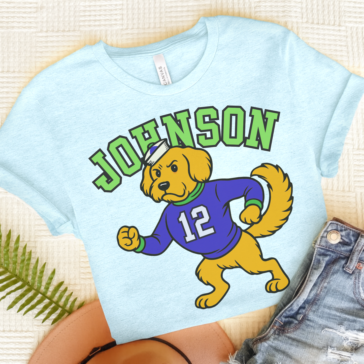 Golden Retriever College Mascot TShirt Heather Ice Blue