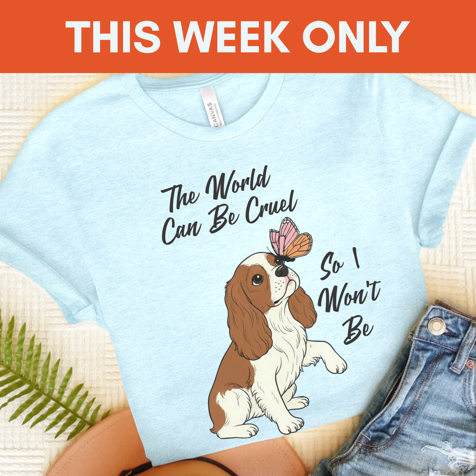 Cruel World Blenheim Cavalier Tshirt Heather Ice Blue