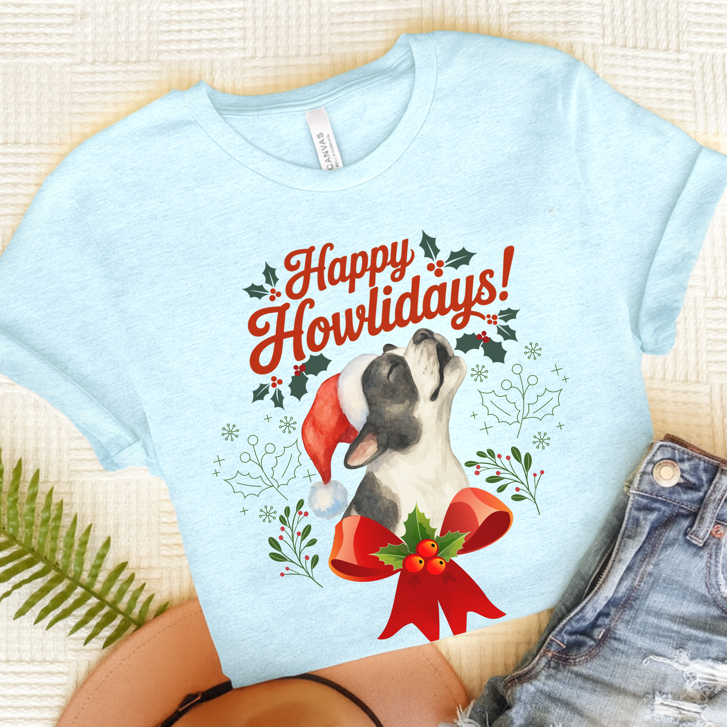 Piebald French Bulldog Happy Howlidays TShirt