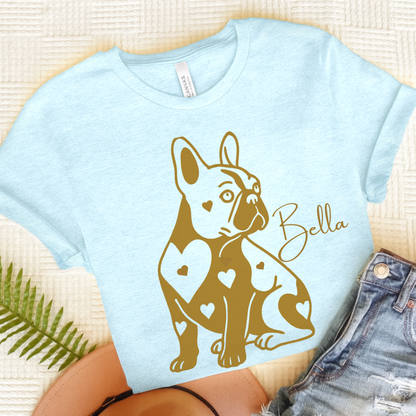 French Bulldog Heart Dog TShirt Heather Ice Blue