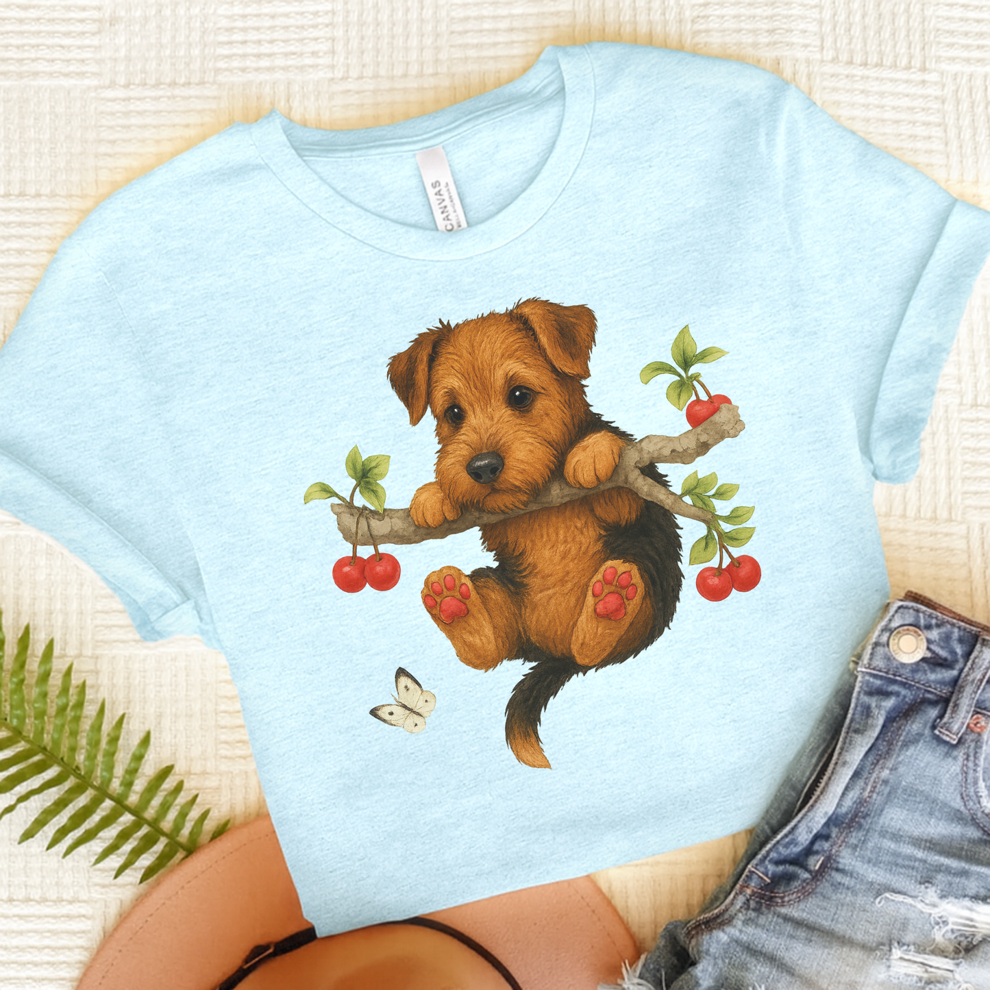 Airedale Terrier Hang In There Tshirt Heather Ice Blue