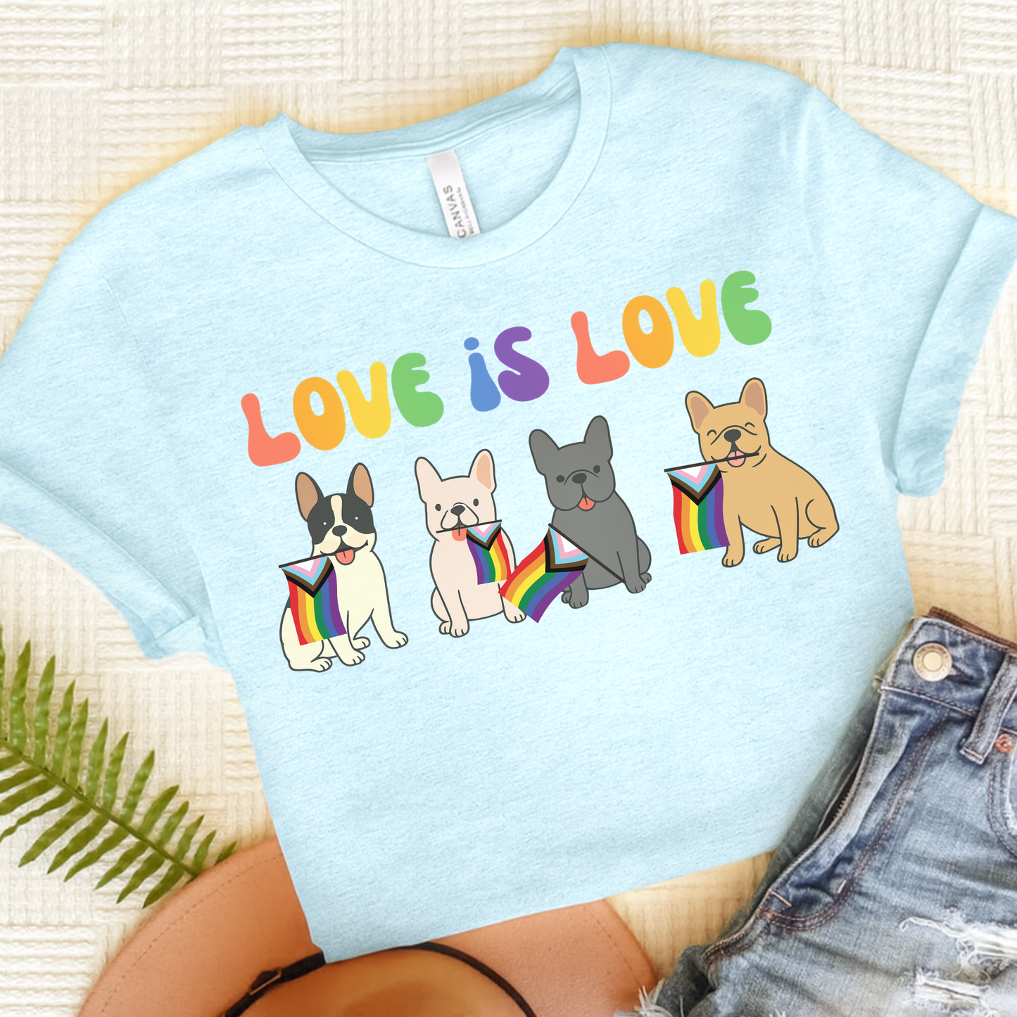 French Bulldog Pride TShirt Heather Ice Blue