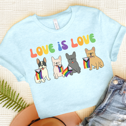French Bulldog Pride TShirt Heather Ice Blue