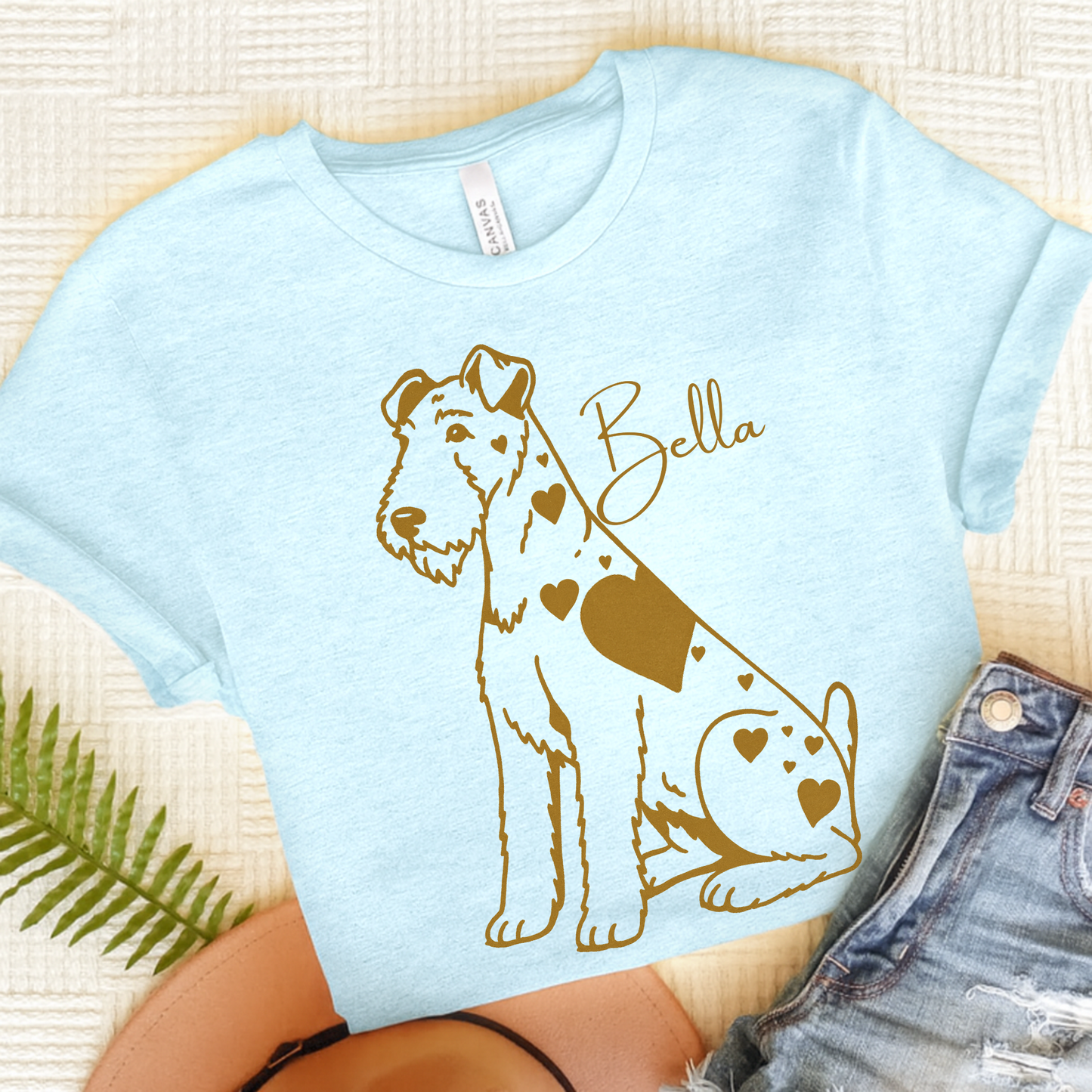Airedale Terrier Heart Dog TShirt Heather Ice Blue