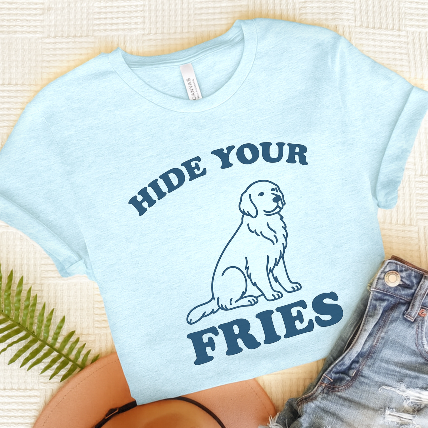 Golden Retriever Fries TShirt Heather Ice Blue