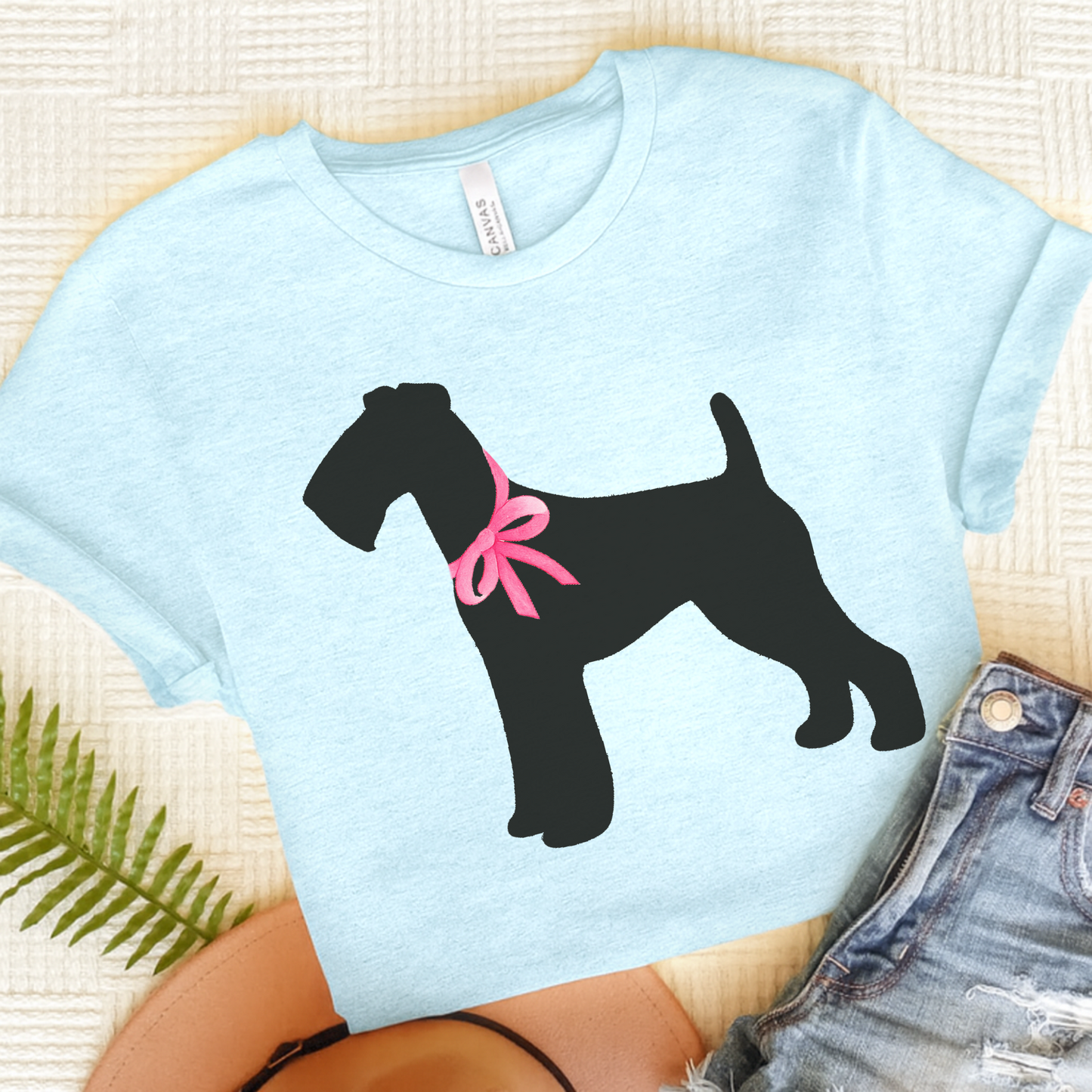 Airedale Terrier Silhouette Tshirt Heather Ice Blue