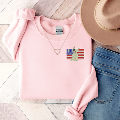 Embroidered Flag Piebald Frenchie Sweatshirt