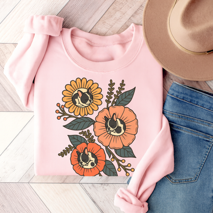 Piebald Frenchie Sleeping Flowers Sweatshirt Light Pink