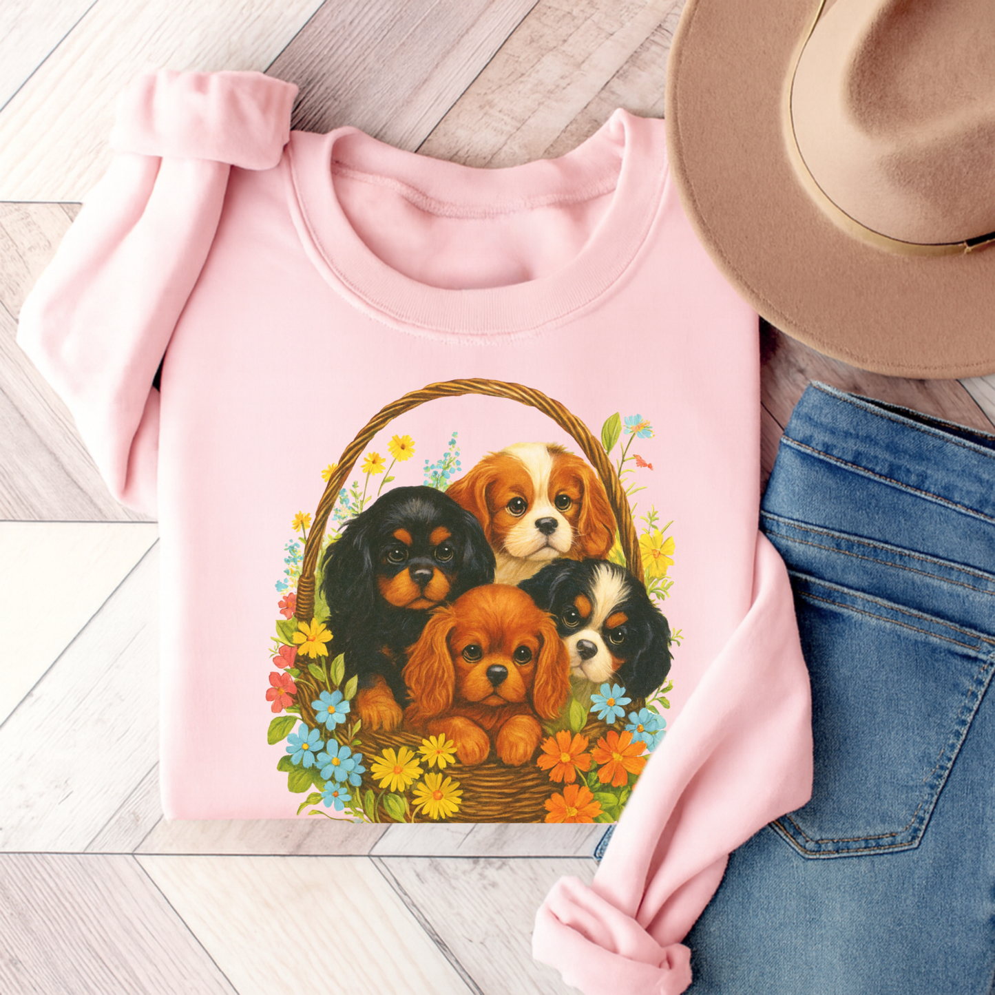 Cavalier Puppy Basket Sweatshirt