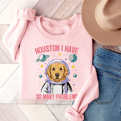 Golden Retriever Houston Space Sweatshirt Light Pink