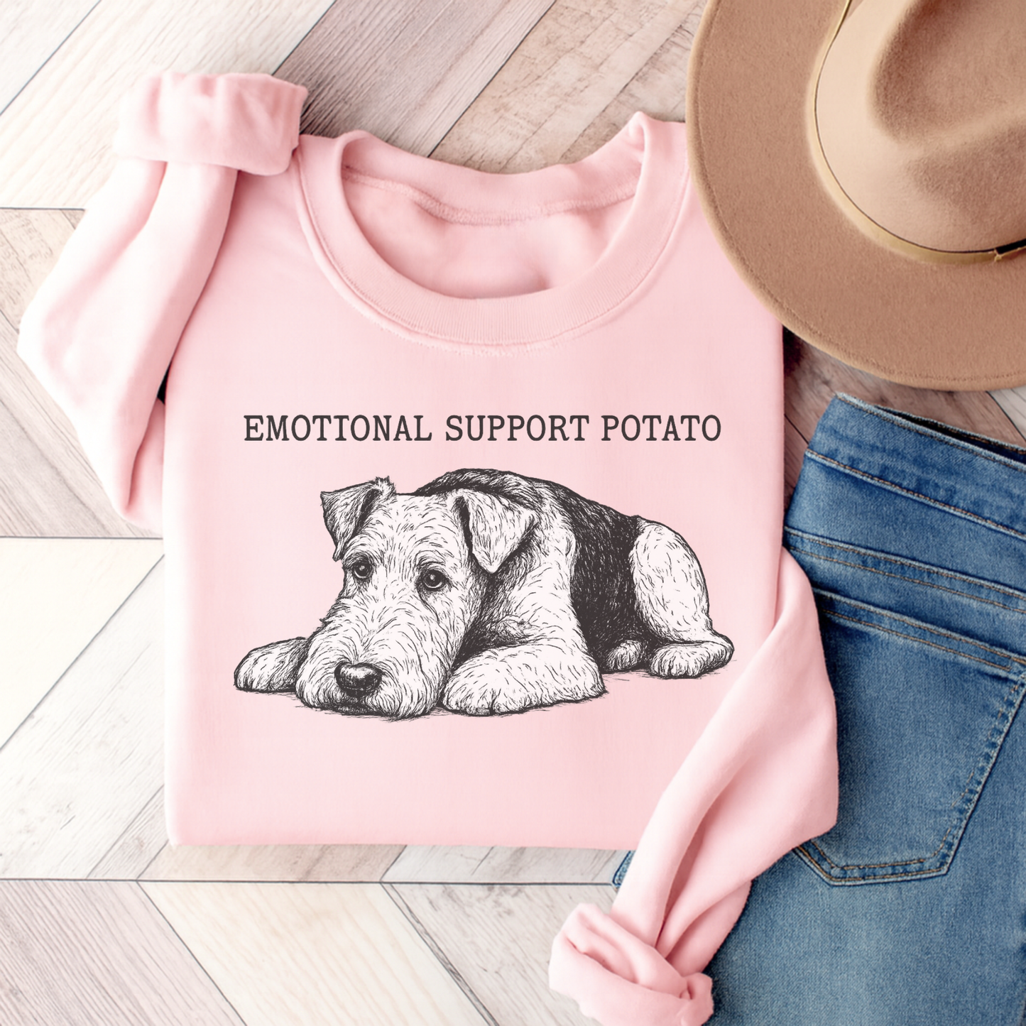 Airedale Terrier Potato Sweatshirt Light Pink