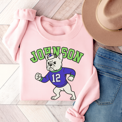 White Frenchie College Mascot Sweatshirt Light Pink