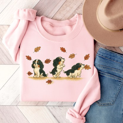 Tricolor Cavalier Chasing Leaves Sweatshirt Light Pink