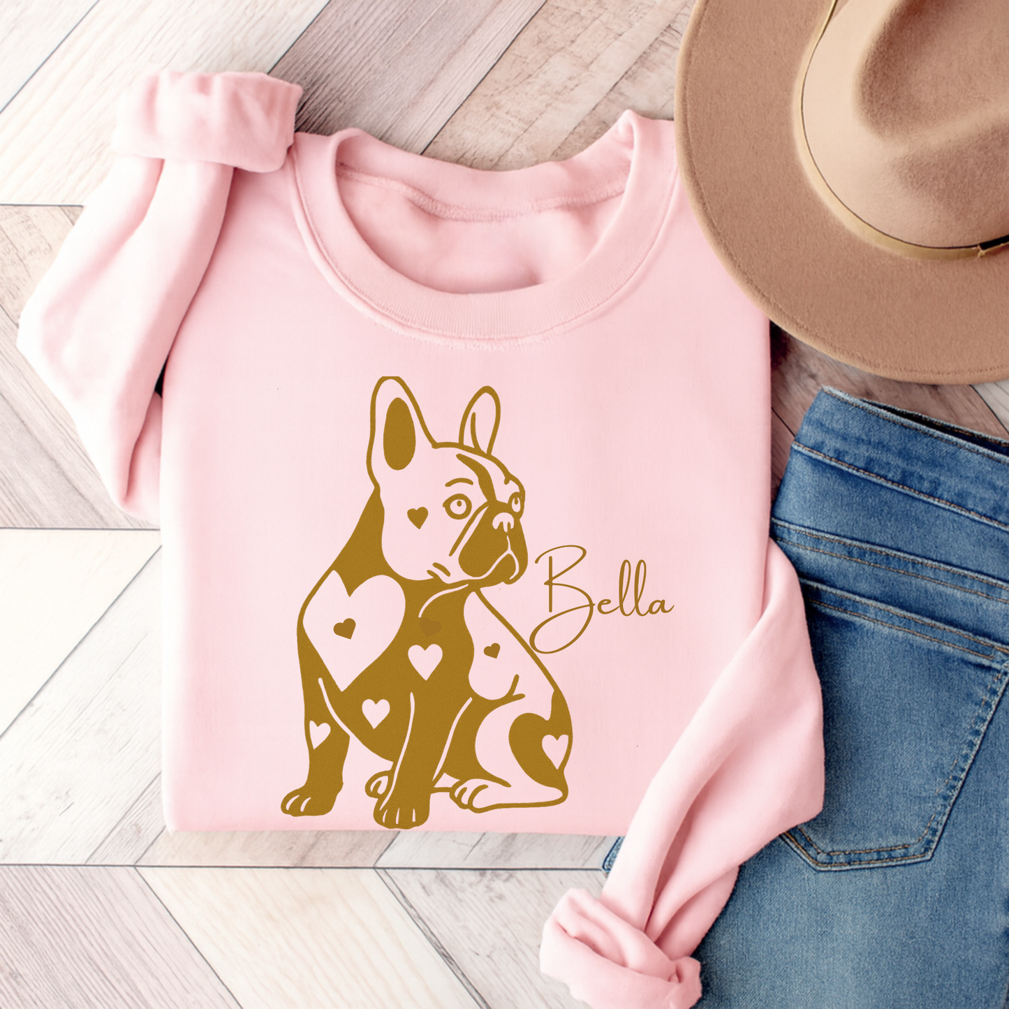 French Bulldog Heart Dog Sweatshirt Light Pink