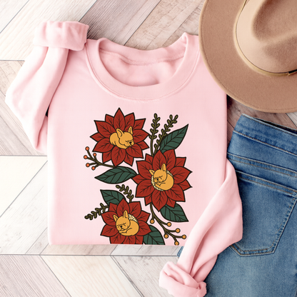 Fawn Frenchie Christmas Flower Sweatshirt Light Pink