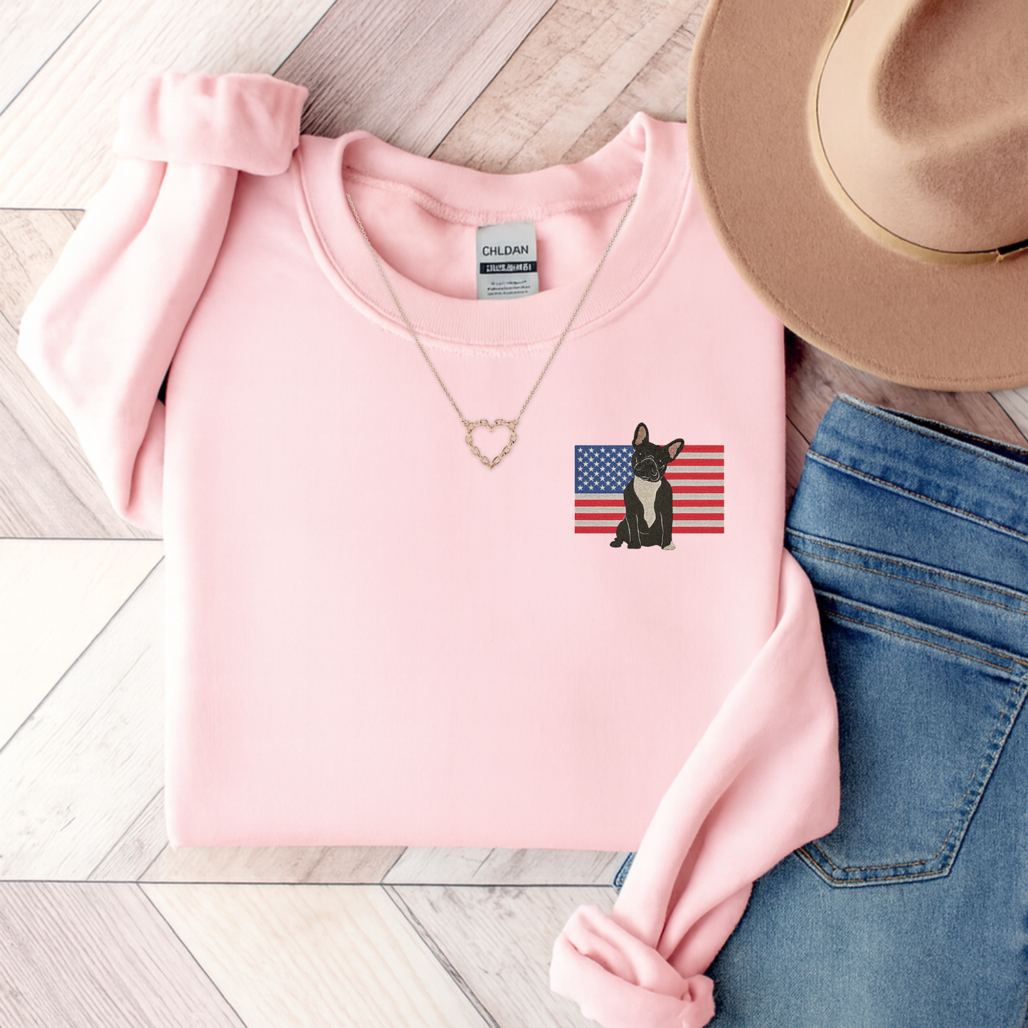 Embroidered Flag Black Frenchie Sweatshirt