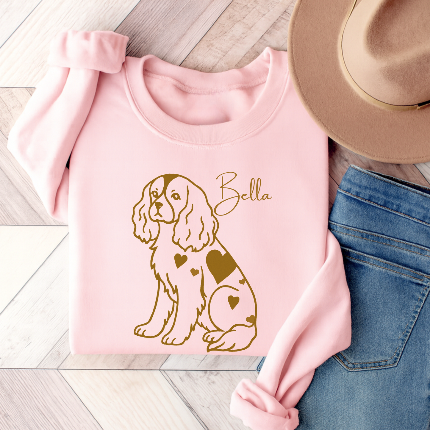 Cavalier King Charles Heart Dog Sweatshirt Light Pink