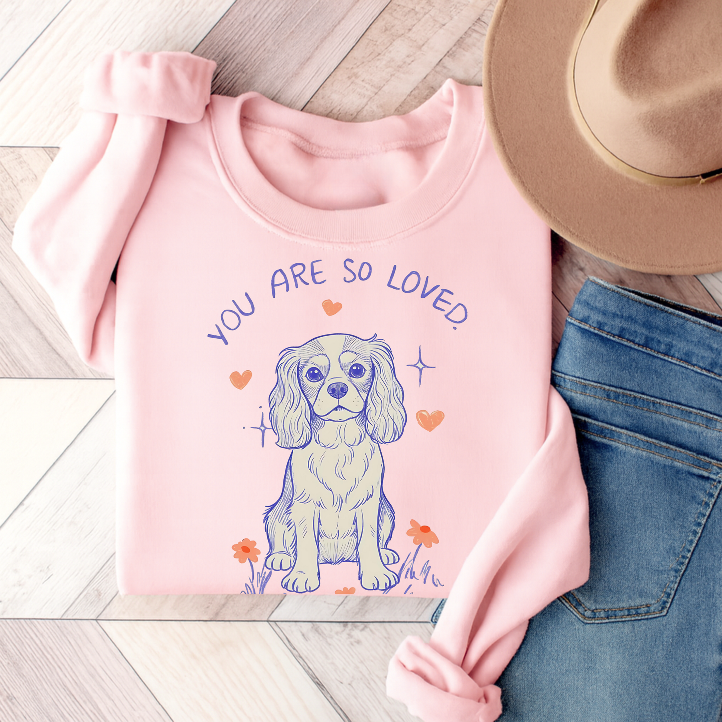 Cavalier King Charles Always Loved Sweatshirt Light Pink