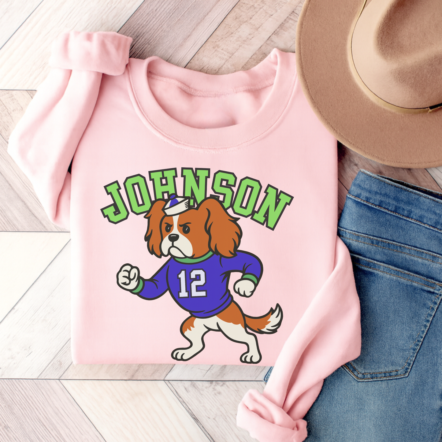 Blenheim Cavalier College Mascot Sweatshirt Light Pink