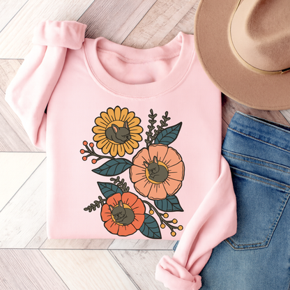 Black Frenchie Sleeping Flowers Sweatshirt Light Pink