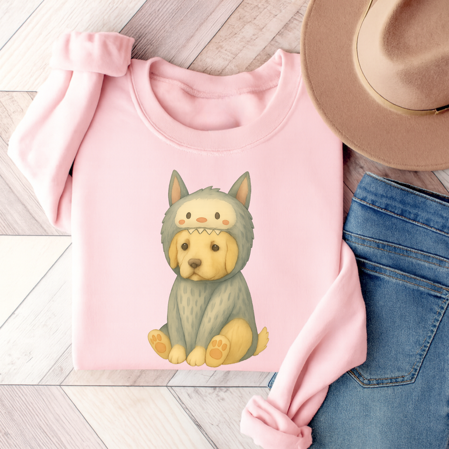 Little Monster Golden Retriever Sweatshirt Light Pink