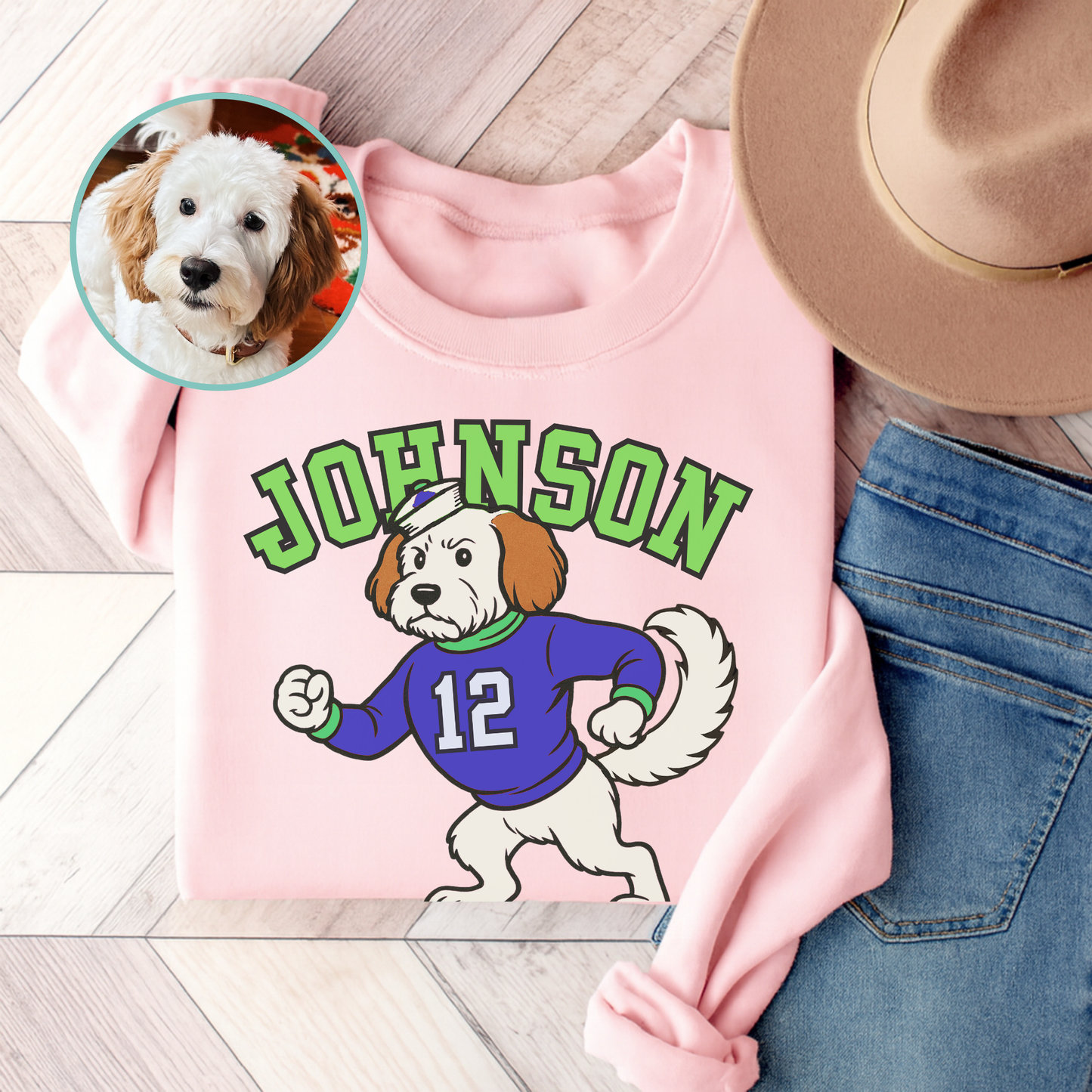 Custom College Mascot Mutt Sweatshirt Light Pink