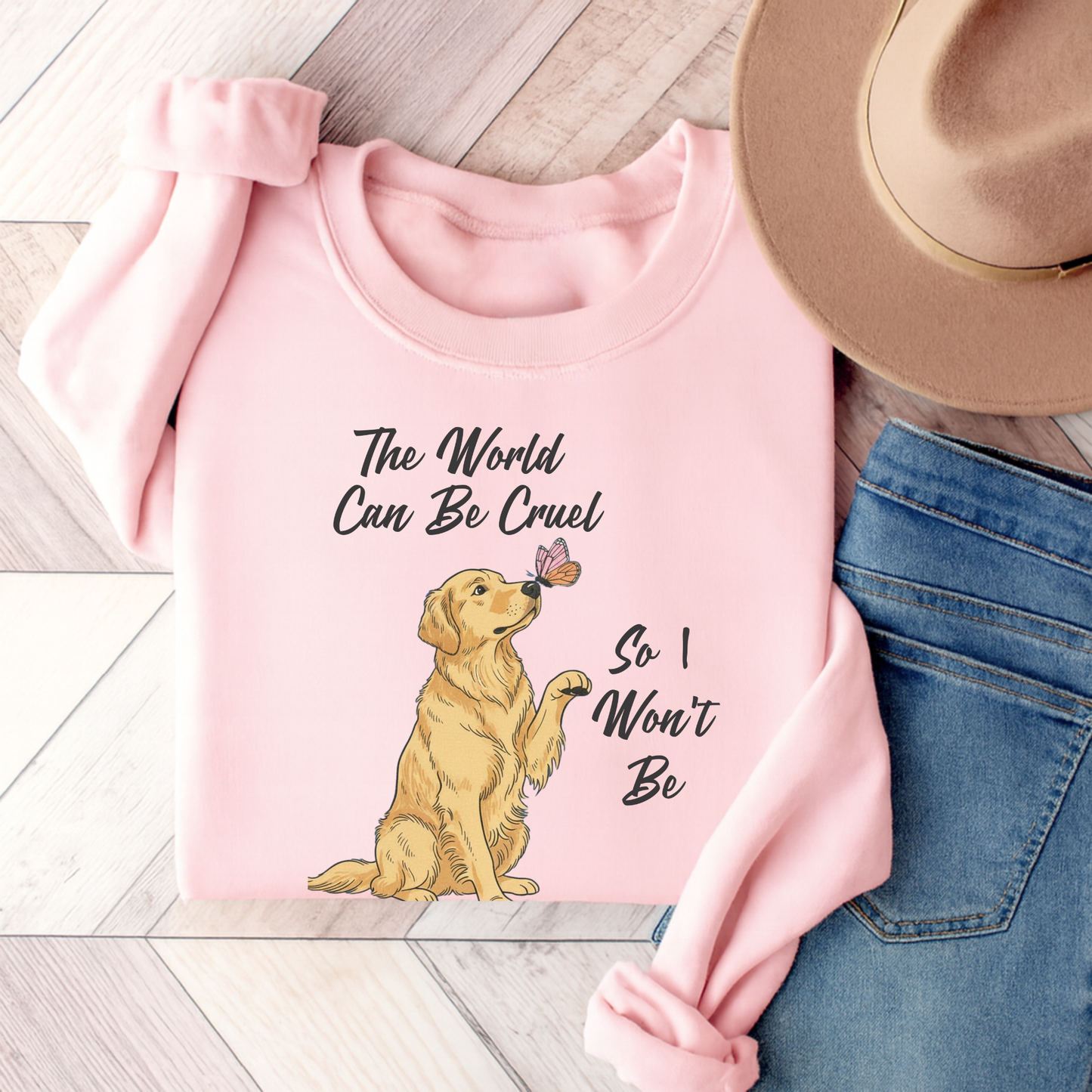 Cruel World Golden Retriever Sweatshirt Light Pink