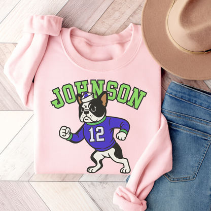 Piebald Frenchie College Mascot Sweatshirt Light Pink