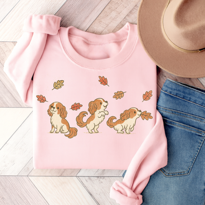 Blenheim Cavalier Chasing Leaves Sweatshirt Light Pink