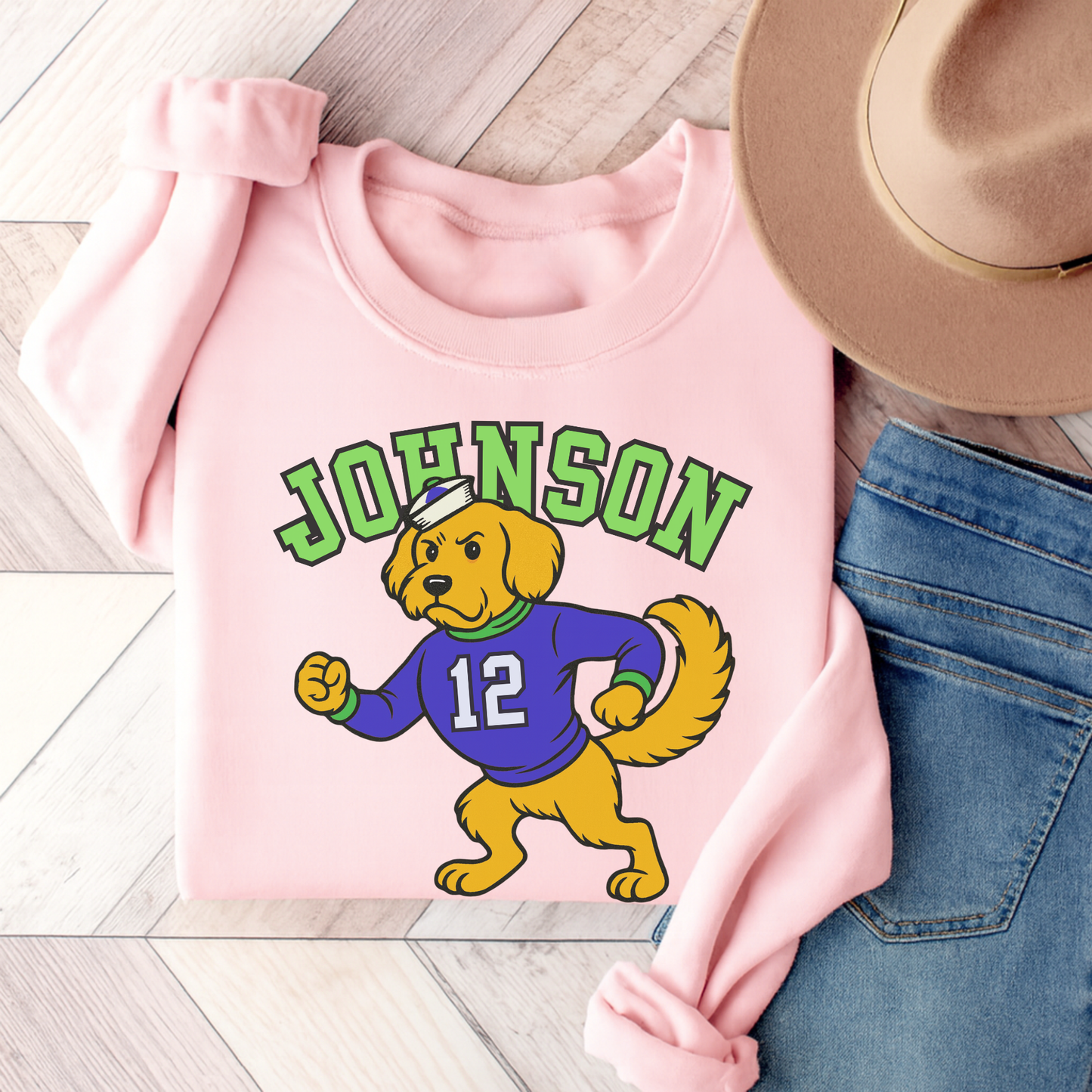 Golden Retriever College Mascot Sweatshirt Light Pink