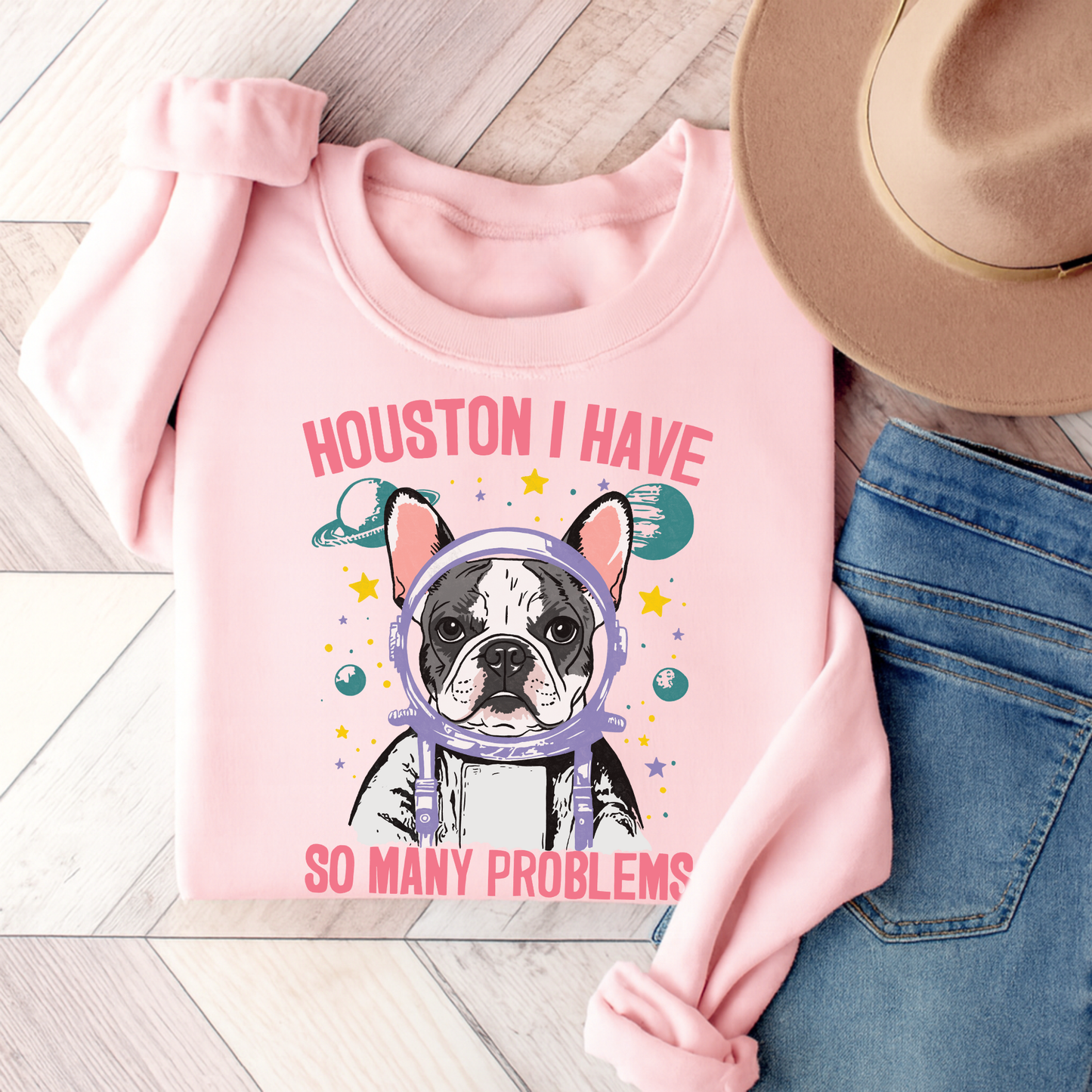 Piebald Frenchie Houston Space Sweatshirt Light Pink