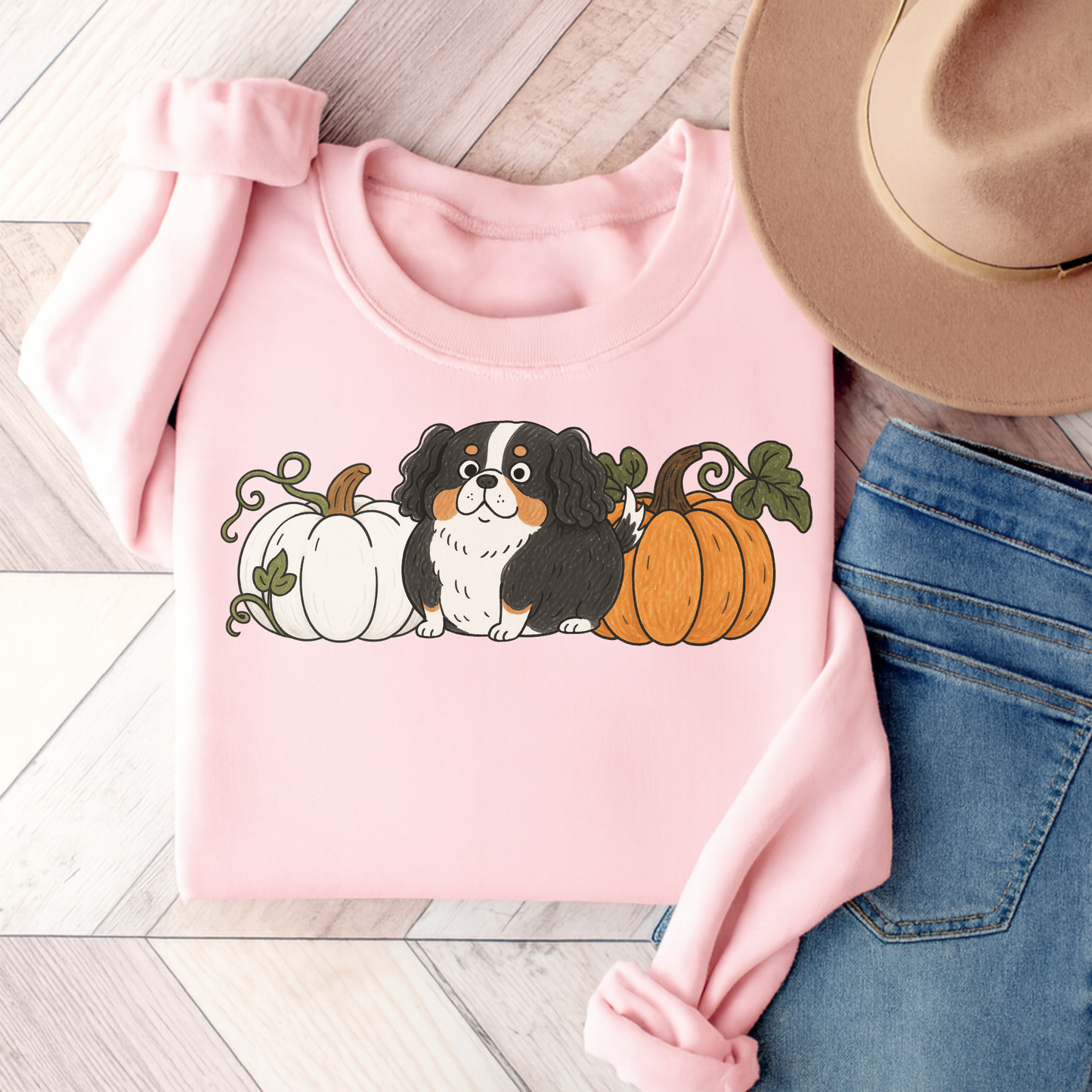 Tricolor Cavalier Pupkin Unisex Sweatshirt Light Pink