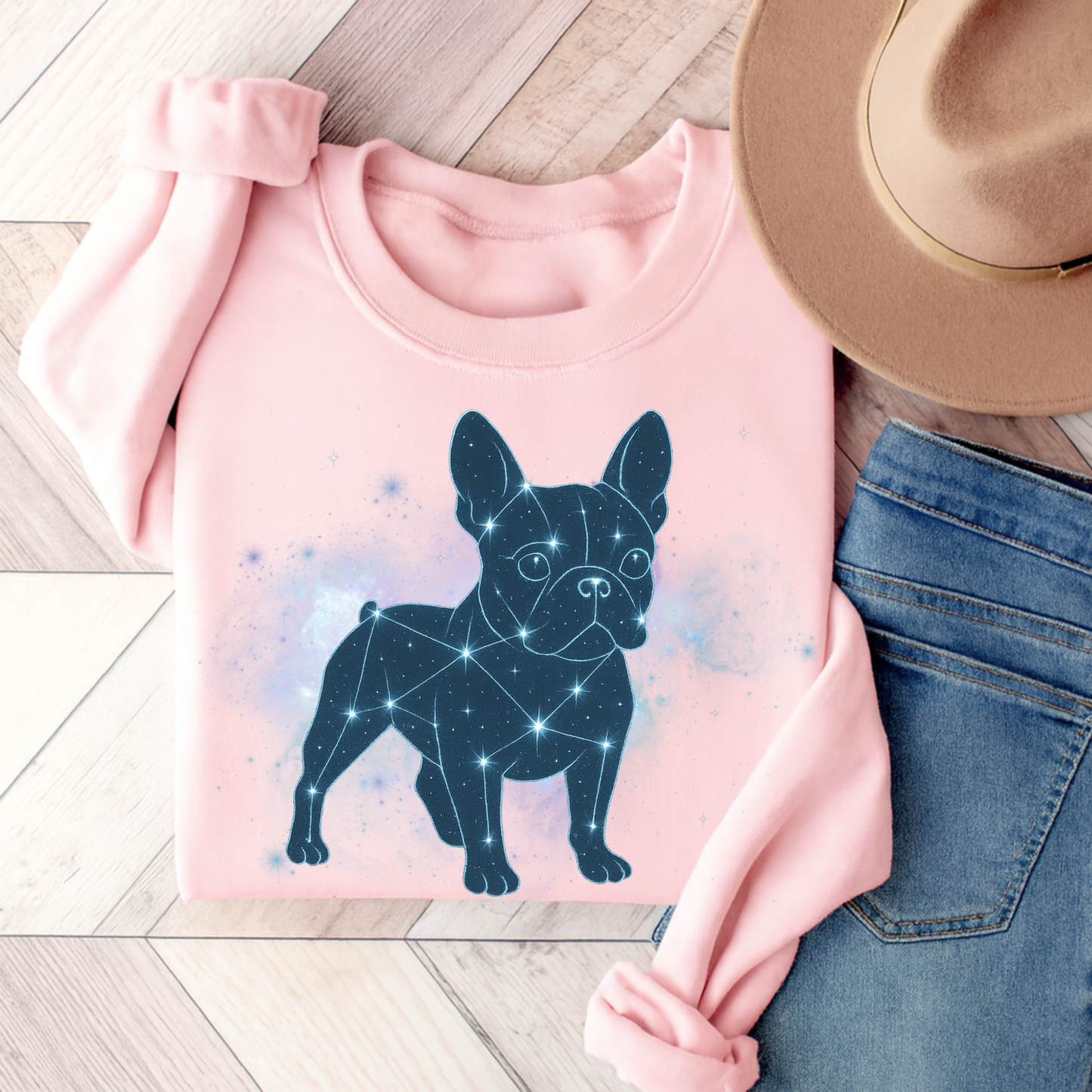 French Bulldog Constellation Sweatshirt Light Pink