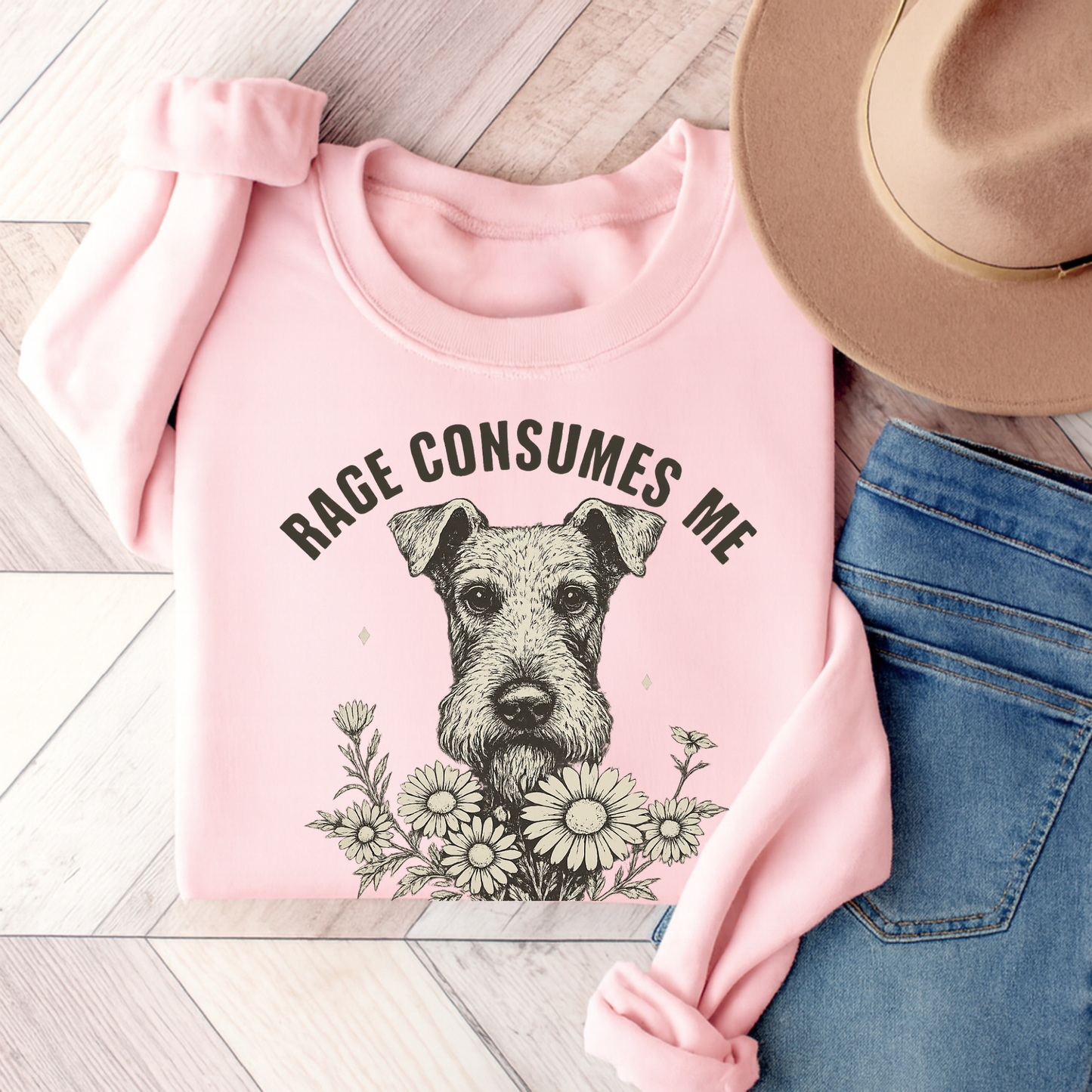 Airedale Terrier Rage Sweatshirt Light Pink