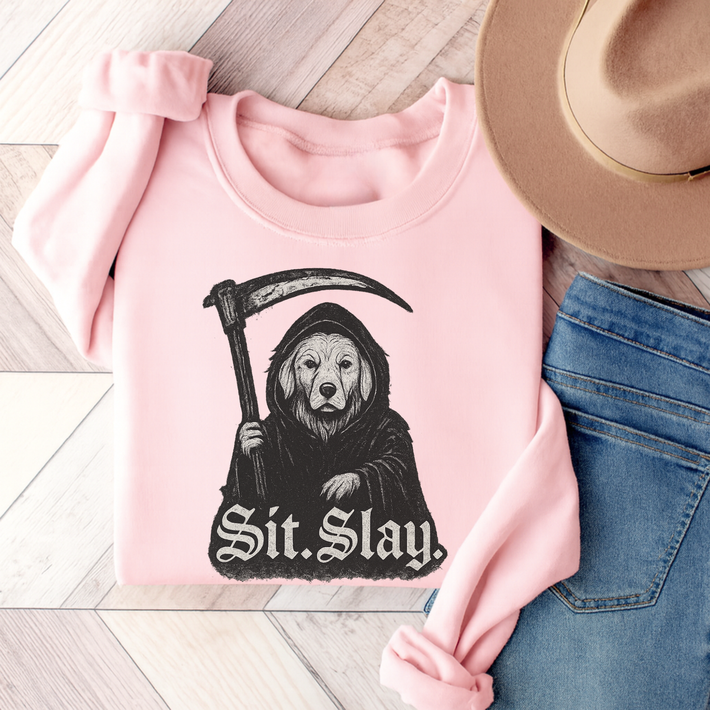 Reaper Golden Retriever Sweatshirt Light Pink