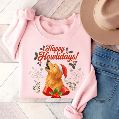 Golden Retriever Happy Howlidays Sweatshirt Light Pink