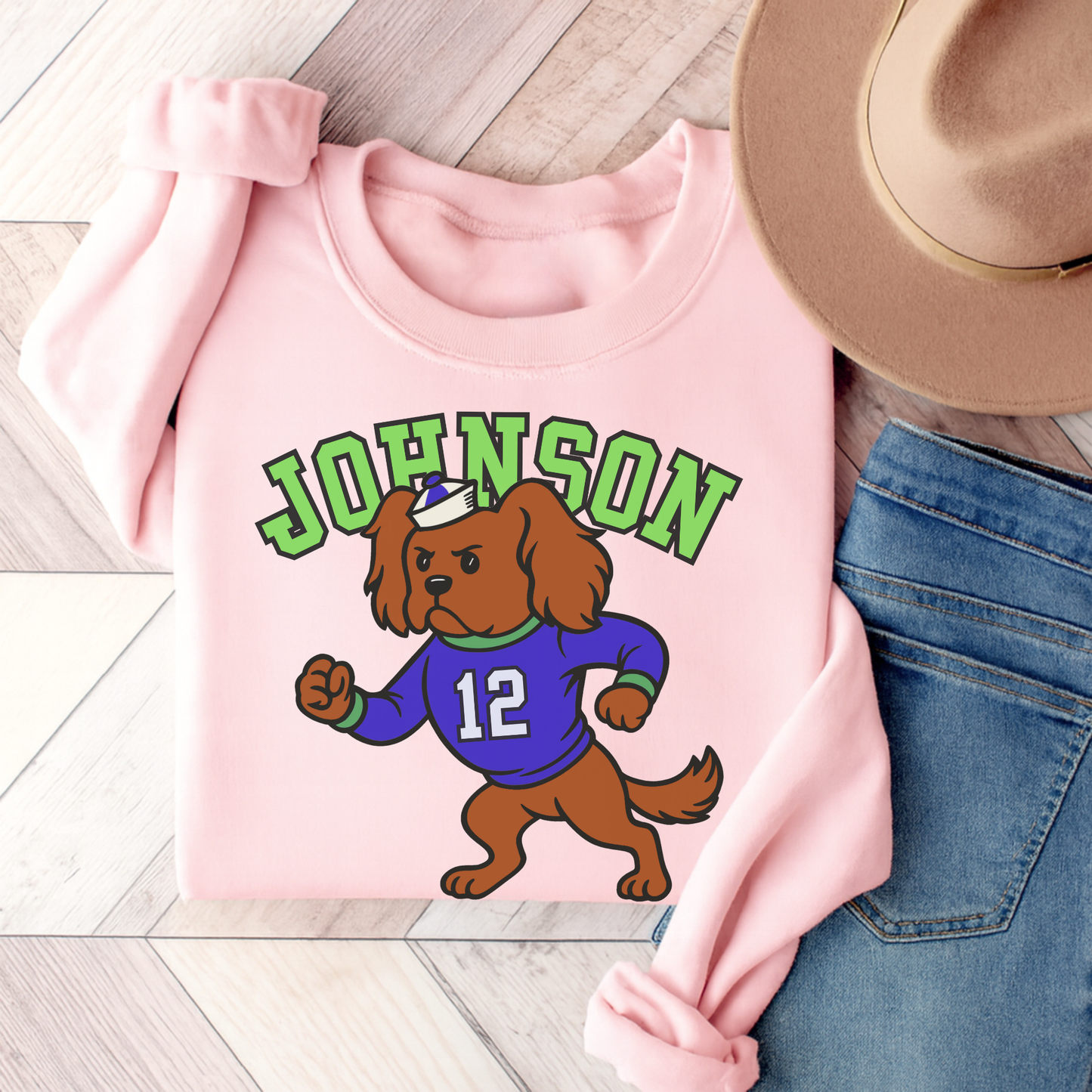 Ruby Cavalier College Mascot Sweatshirt Light Pink