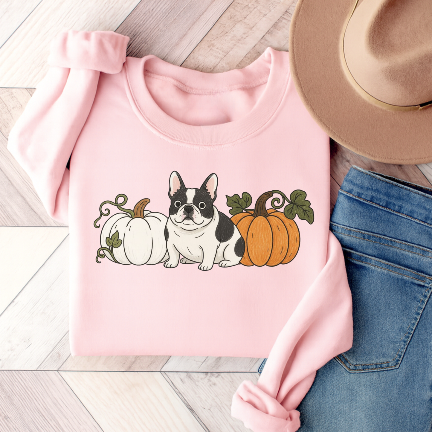 Piebald Frenchie Pupkin Unisex Sweatshirt Light Pink
