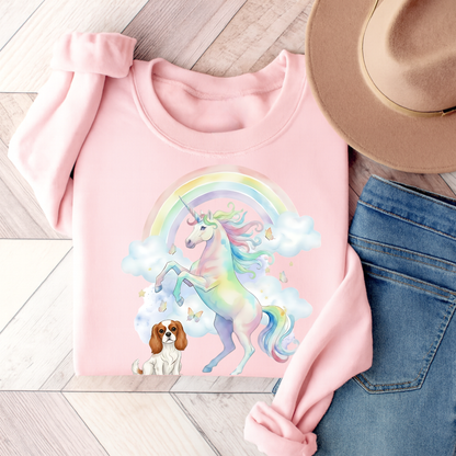 Blenheim Cavalier Watercolor Unicorn Sweatshirt Light Pink